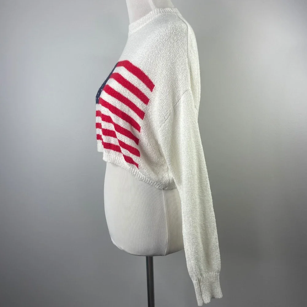 Altar'd State American Flag Cropped Sweater Small White Knit Patriotic JT2024-28 - Picture 5 of 12
